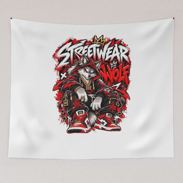 Item preview, Streetwear Wolf King Urban Graffiti Art designed and sold by BAAKSHOP.