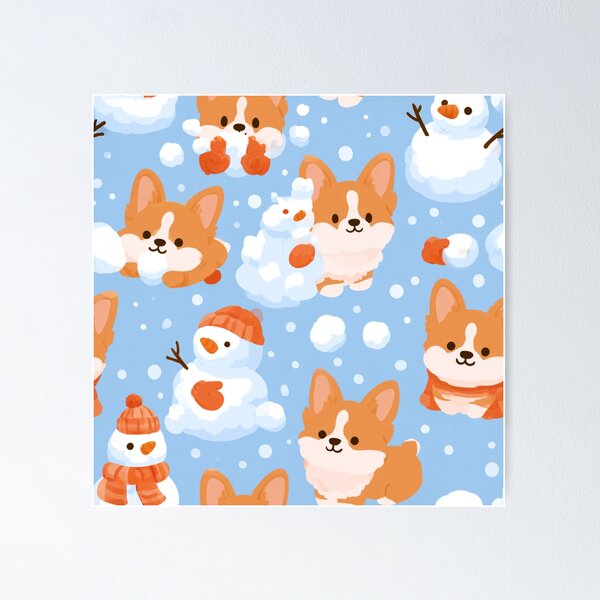 Item preview, Cute Corgi Snowman Winter Wonderland Pattern designed and sold by NicolasGlowArt.