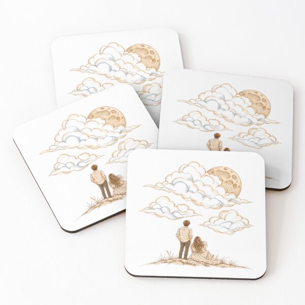 Item preview, Beneath the Clouds – Romantic Couple & Golden Moon Line Art designed and sold by CalmMandala.