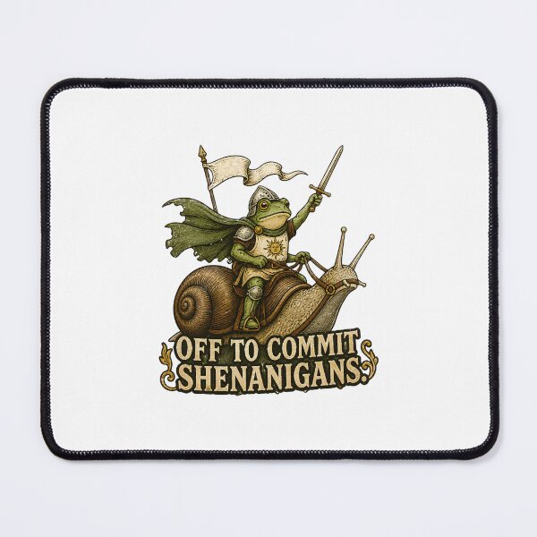 Item preview, Off to Commit Shenanigans - Medieval Frog Knight Riding a Snail designed and sold by CutieGalore.