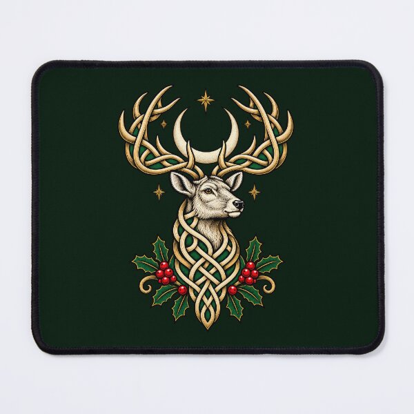 Item preview, Celtic Knotwork Stag with Holly and Winter Moon designed and sold by Odd World.