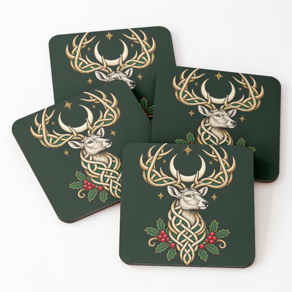 Item preview, Celtic Knotwork Stag with Holly and Winter Moon designed and sold by Odd World.