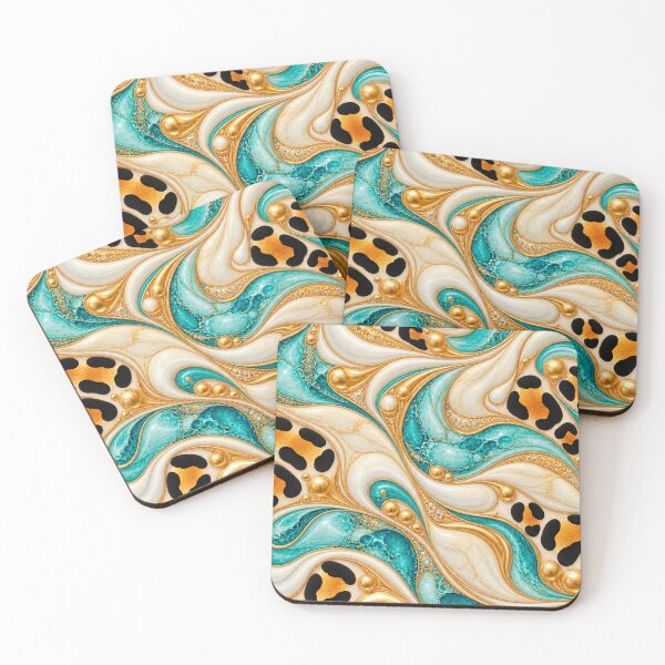 Item preview, Pearl Ivory Waves – Turquoise Leopard Art designed and sold by annenambiro.