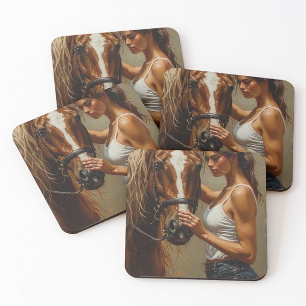 Item preview, Bond Between Woman and Horse — Warm Equestrian Oil Art designed and sold by halibutgoatramb.