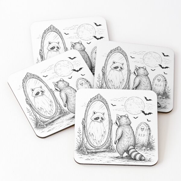 Item preview, Ghost Raccoon in the Mirror – Spooky Halloween Design designed and sold by MagMade.