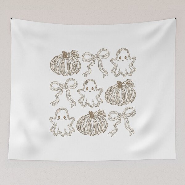 Item preview, Coquette Ghost Pumpkin Bow – Cute Neutral Halloween Ghosts Pumpkins and Bows Pattern designed and sold by Jose Art Studio.