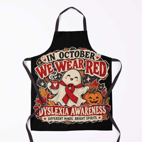 Item preview, In October We Wear Red Dyslexia Awareness - Friendly Ghost Dyslexia Awareness Art designed and sold by OddlyZippy.