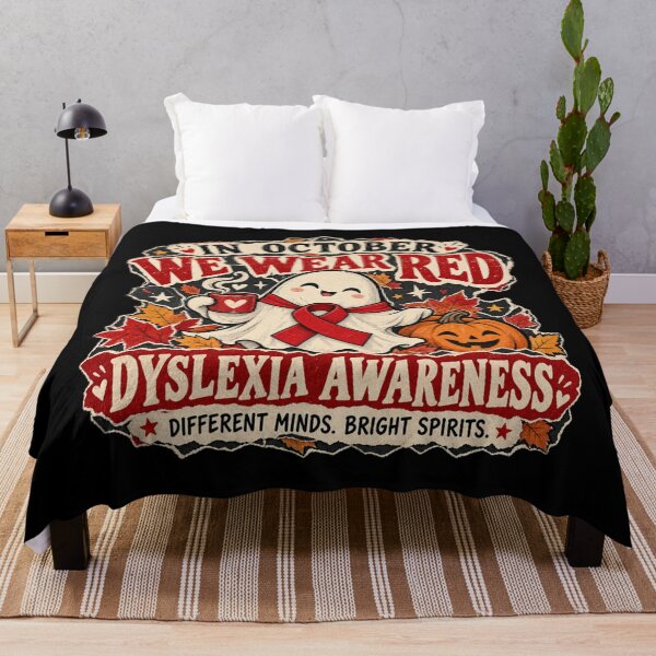 Item preview, In October We Wear Red Dyslexia Awareness - Friendly Ghost Dyslexia Awareness Art designed and sold by OddlyZippy.