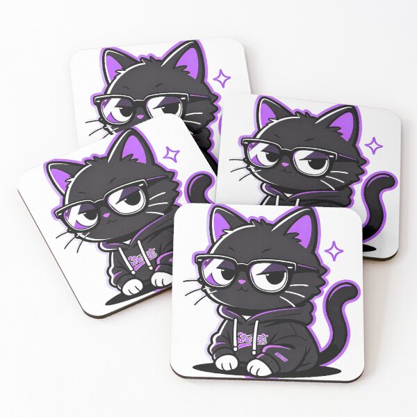Item preview, Cool Black Cat Wearing Glasses and Purple Hoodie Streetwear Illustration designed and sold by poell7072.