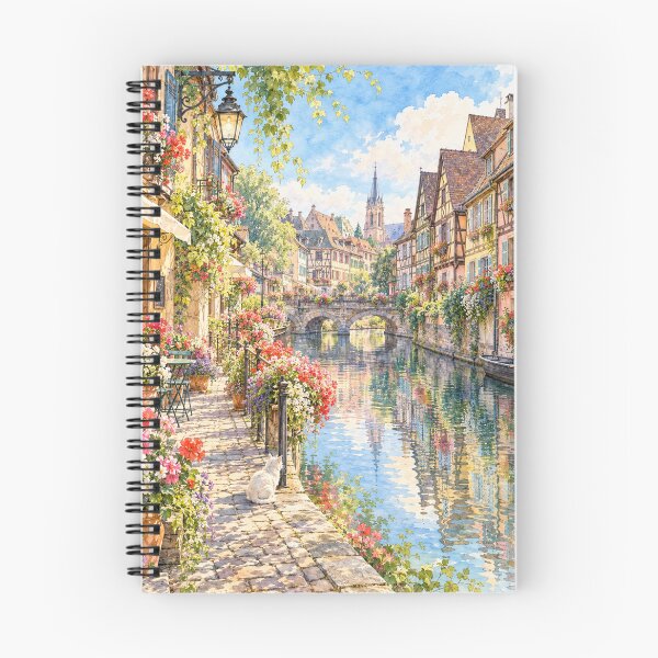 Item preview, Flowers of Colmar - White Cat in a Romantic French Watercolor Town designed and sold by SEIMEI2025.