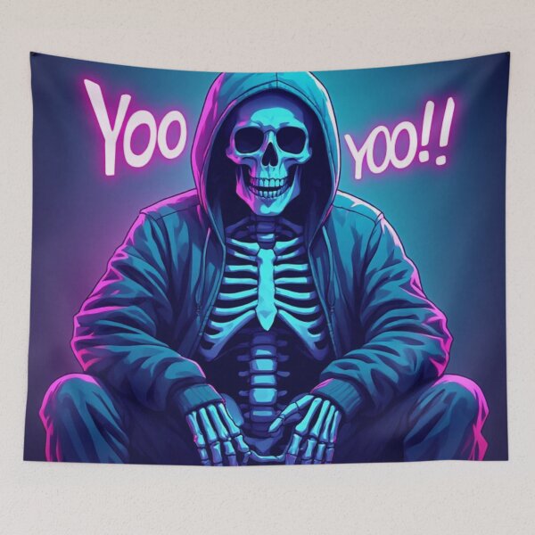 Item preview, Funny Neon Skeleton Yoo Yoo Hoodie Streetwear Art designed and sold by FusionCipher.