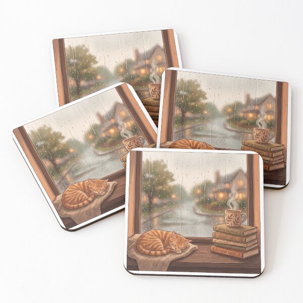 Item preview, Cozy Rainy Day Cat Window Coffee Books designed and sold by bvdesignart.