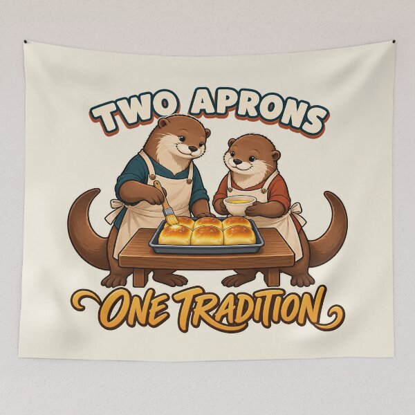 Item preview, Two Aprons One Tradition Thanksgiving Baking Otters designed and sold by MythicCotton.