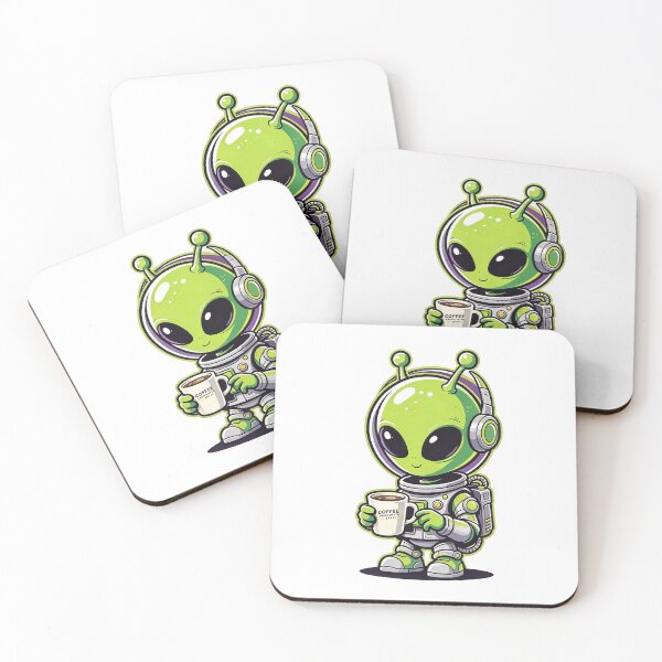 Item preview, Cute Alien Drinking Coffee Outer Space Astronaut Illustration designed and sold by poell7072.