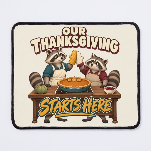 Item preview, Our Thanksgiving Starts Here Cute Baking Raccoons designed and sold by MythicCotton.