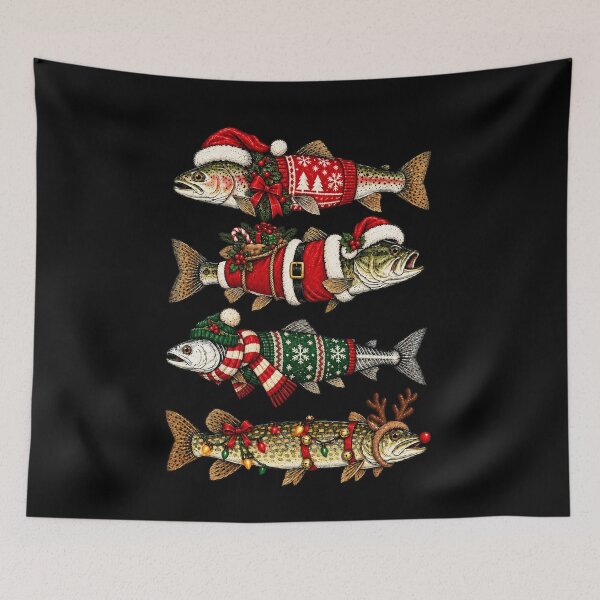 Item preview, Four Christmas Fish in Festive Winter Outfits designed and sold by StanaLuis.