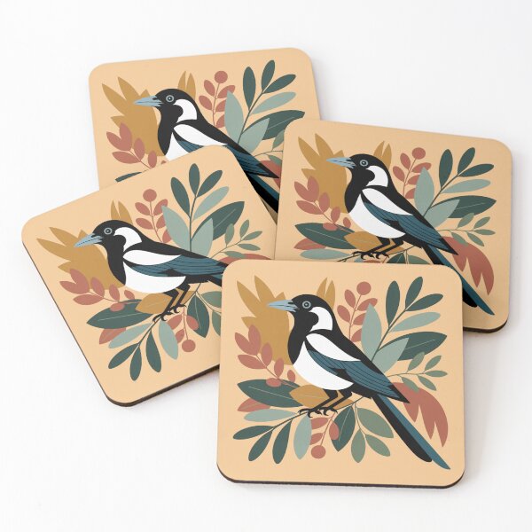 Item preview, Australian Magpie on Ochre Native Foliage – Modern Australiana Art Print designed and sold by Wennebabs.