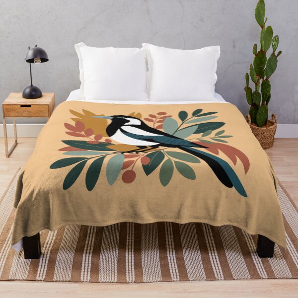 Item preview, Australian Magpie on Ochre Native Foliage – Modern Australiana Art Print designed and sold by Wennebabs.