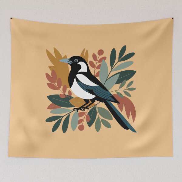 Item preview, Australian Magpie on Ochre Native Foliage – Modern Australiana Art Print designed and sold by Wennebabs.