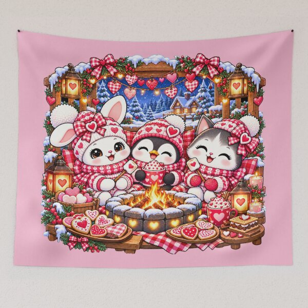 Item preview, Cute Winter Valentine’s Day Couple with Hearts – Kawaii Romantic Snow Scene designed and sold by ALH Apparel.
