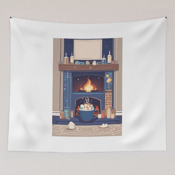 Item preview, Hot Chocolate by the Fireplace Retro Flat Art designed and sold by ChromaLens.