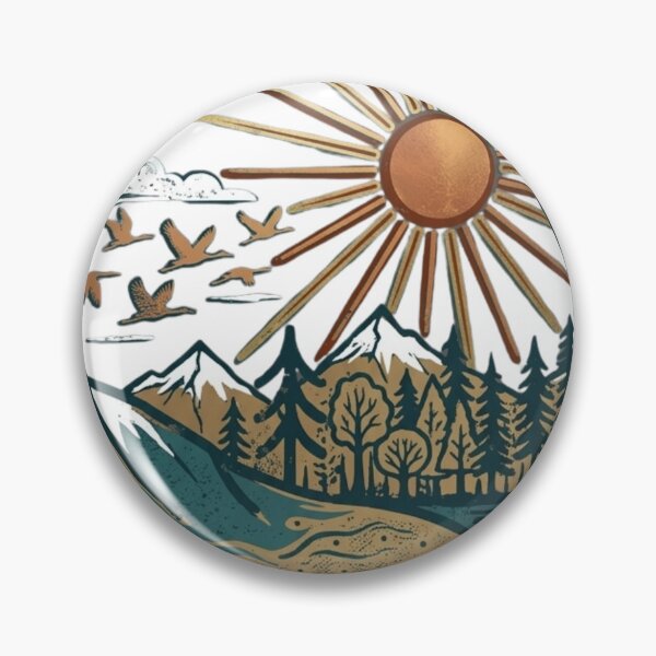 Item preview, The Journey Is The Path - Vintage Nature Mountain & Sun Badge designed and sold by T-ShirtTerrace.
