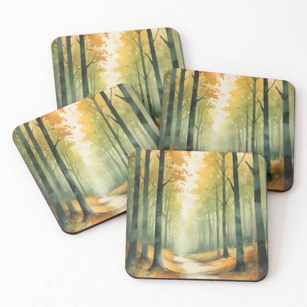 Item preview, Golden Autumn Forest Path Watercolor designed and sold by ChromaLens.