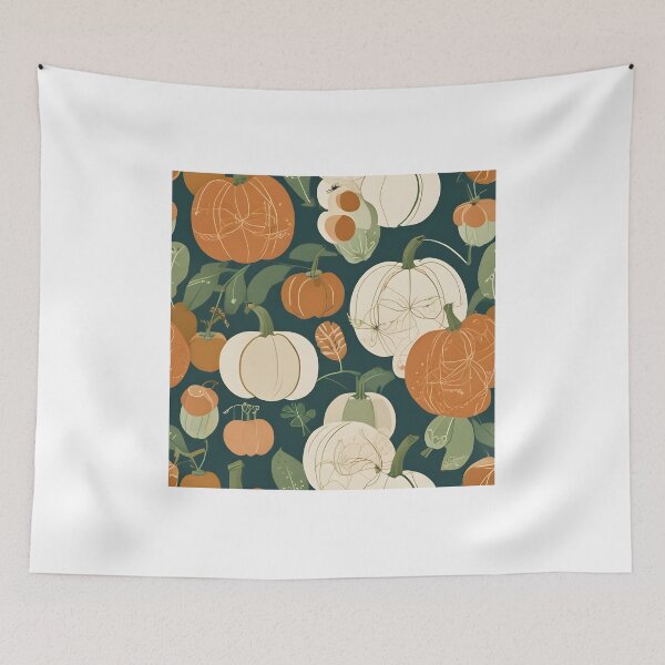 Item preview, Harvest Pumpkins and Apples Seamless Pattern in Forest Green Tones designed and sold by ChromaLens.