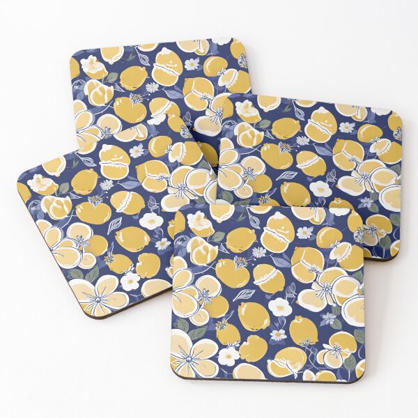 Item preview, Lemons and Blossoms Seamless Pattern in Blue Tones designed and sold by ChromaLens.
