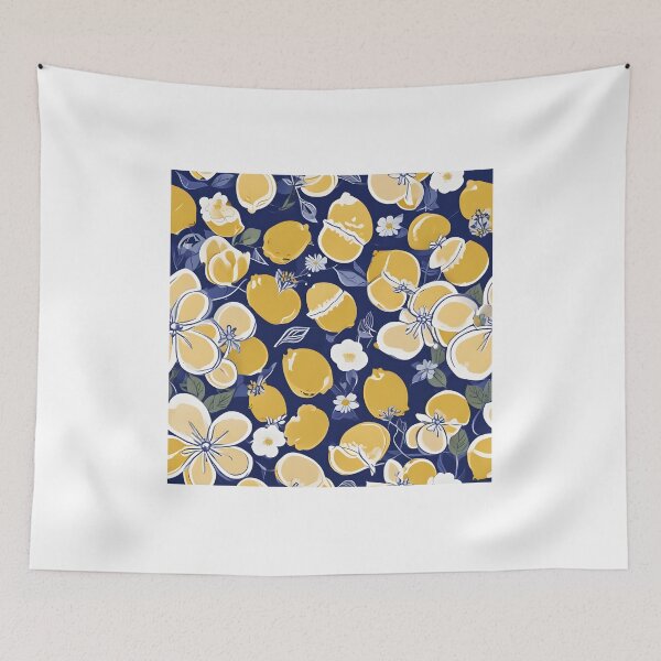 Item preview, Lemons and Blossoms Seamless Pattern in Blue Tones designed and sold by ChromaLens.