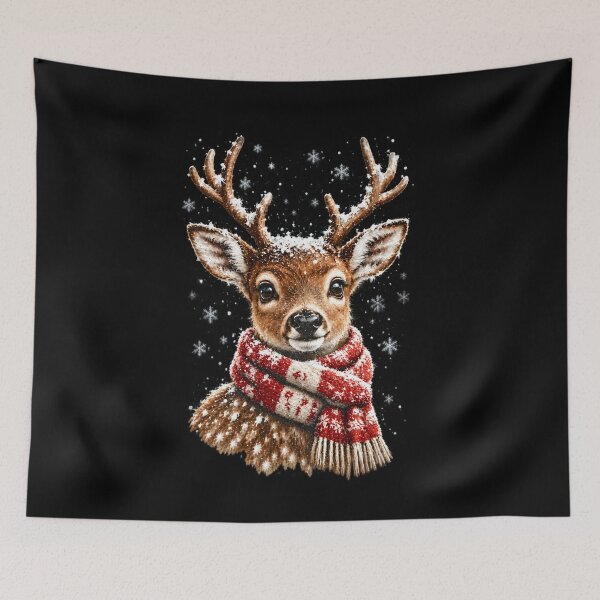 Item preview, Snowy Christmas Deer with Red Checkered Scarf designed and sold by 68MadagascarZoo.