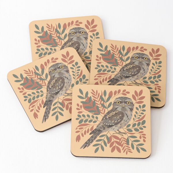 Item preview, Tawny Frogmouth on Ochre Native Foliage – Modern Australiana Art Print designed and sold by Wennebabs.
