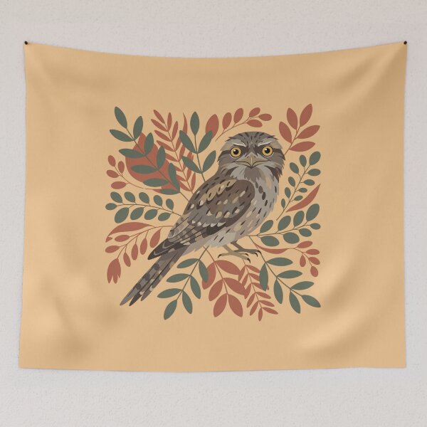 Item preview, Tawny Frogmouth on Ochre Native Foliage – Modern Australiana Art Print designed and sold by Wennebabs.