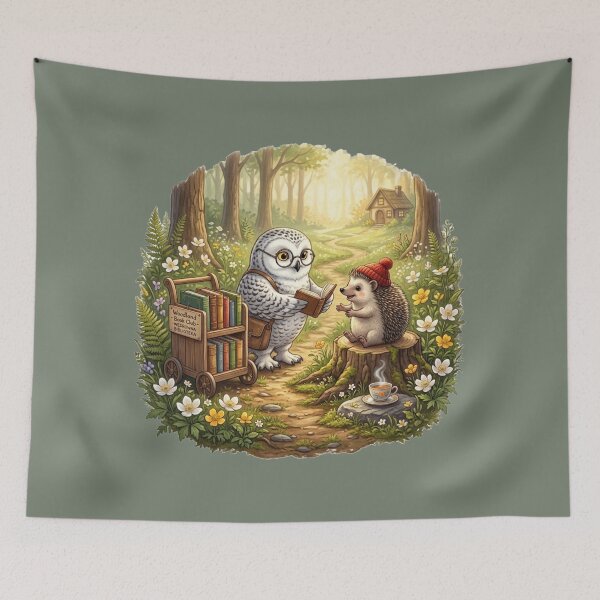 Item preview, Woodland Owl Librarian and Hedgehog designed and sold by ImagineNature.