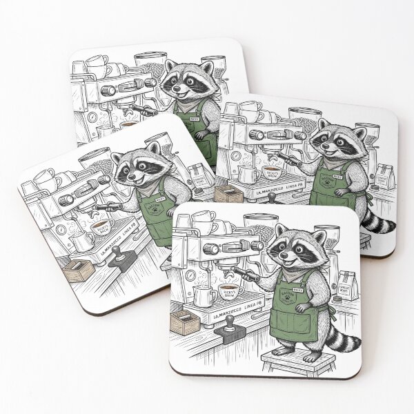 Item preview, Cute Raccoon Barista Brewing Fresh Espresso Coffee designed and sold by bvdesignart.