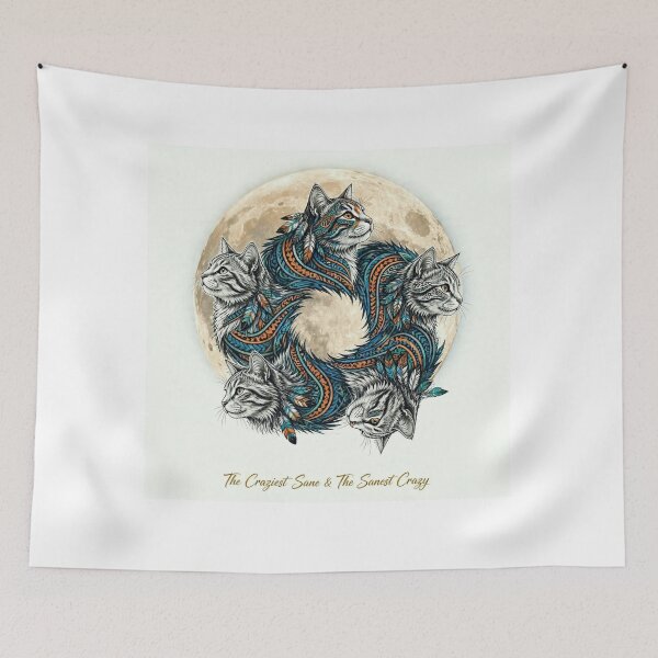 Item preview, Five Tribal Cats Full Moon Spirit Circle designed and sold by Ahmadhamroush.