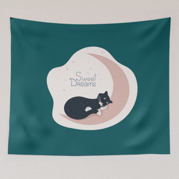 Item preview, Midnight Dreams Black and White Moon Cat designed and sold by MushArtist.
