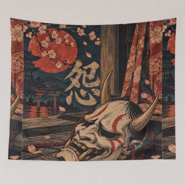 Item preview, Japanese Hannya Mask - Sakura Petals on Shrine Veranda designed and sold by bapupa.