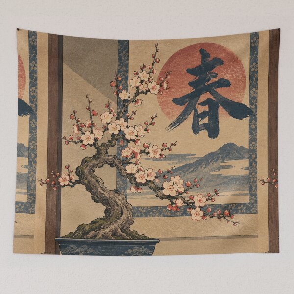 Item preview, Japanese Bonsai Tree - Blossoming Plum in Tatami Room designed and sold by bapupa.