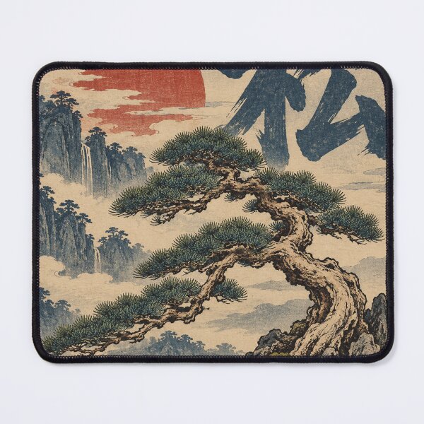 Item preview, Japanese Bonsai Tree - Windswept Pine Beneath Red Sun designed and sold by bapupa.