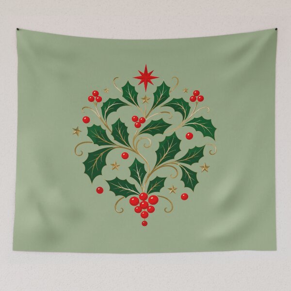 Item preview, European-Holly Red-Colored Drupe Winter-Woodland designed and sold by taiche.