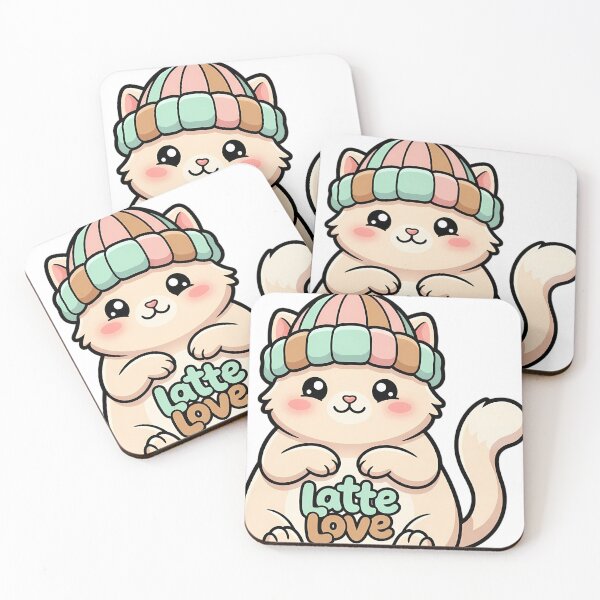 Item preview, Cute Kawaii Latte Cat in a Chunky Knitted Beanie - Latte Love designed and sold by pumsquare.