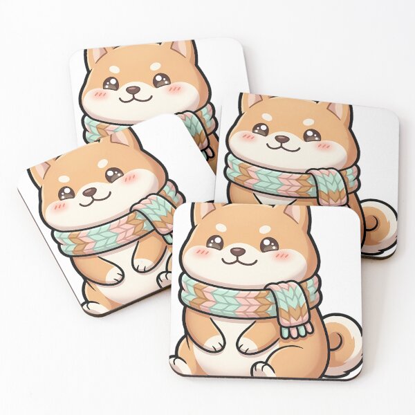 Item preview, Cute Kawaii Mocha Shiba in a Chunky Knitted Scarf designed and sold by pumsquare.