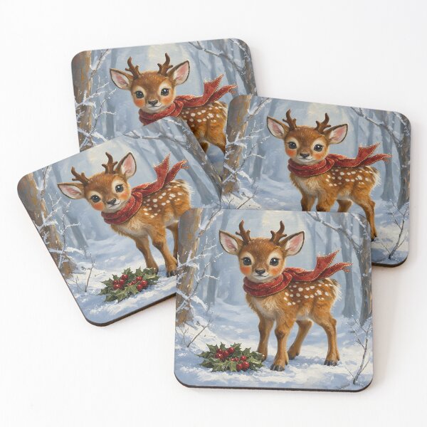 Item preview, Christmas Fawn Gift, Cute Baby Deer with Red Scarf in a Snowy Winter Forest designed and sold by cr6zym1nd.