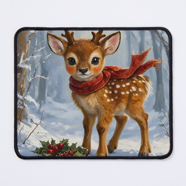 Item preview, Christmas Fawn Gift, Cute Baby Deer with Red Scarf in a Snowy Winter Forest designed and sold by cr6zym1nd.