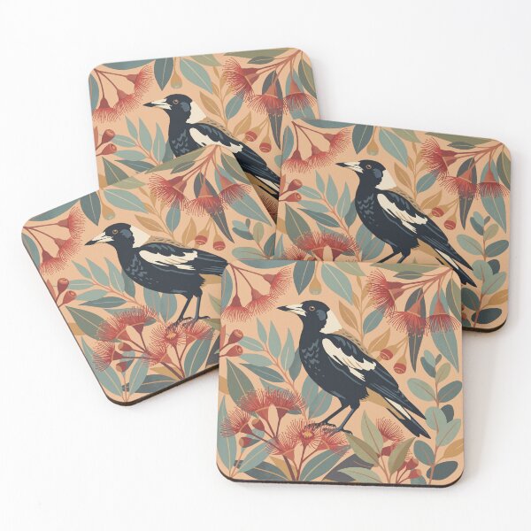 Item preview, Australian Magpie in Flowering Red Gum Modern Australiana Folk Art designed and sold by Wennebabs.
