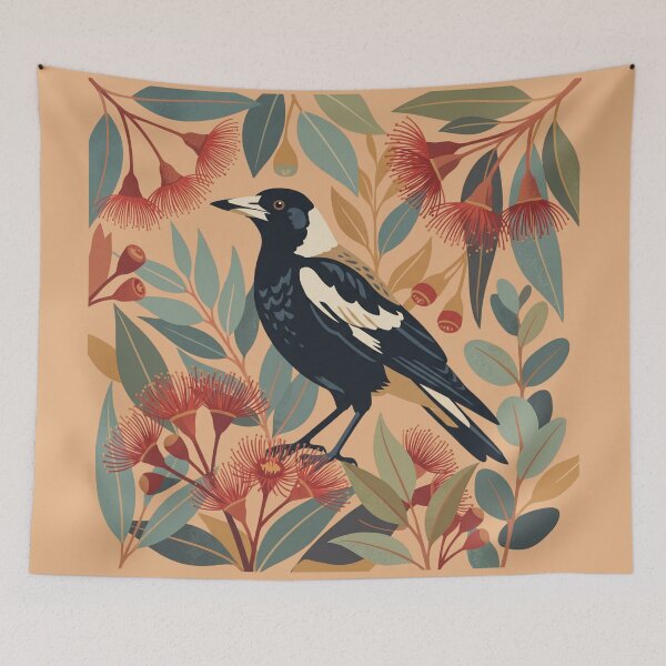 Item preview, Australian Magpie in Flowering Red Gum Modern Australiana Folk Art designed and sold by Wennebabs.