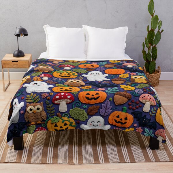 Item preview, Cozy Halloween Feltcraft Spooky Cute Seamless Pattern designed and sold by  One City Two Children Studio.