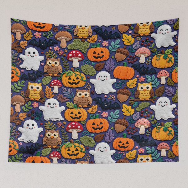 Item preview, Cozy Halloween Feltcraft Spooky Cute Seamless Pattern designed and sold by  One City Two Children Studio.