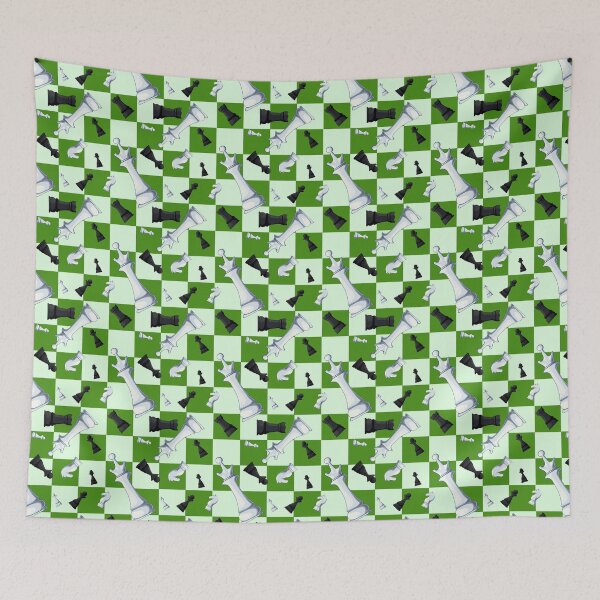 Item preview, Green Chessboard with Scattered Pieces Seamless Pattern designed and sold by artmakac.